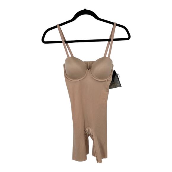 Spanx bodysuit tan 10156R Suit Your Fancy Strapless cupped mid thigh X-Small XS - Picture 1 of 7